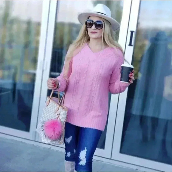 COZY DOLLZ Pink Cable Knit Sweater - Picture 5 of 6